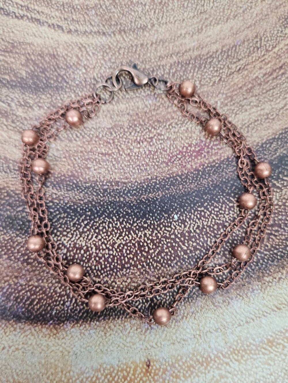 New Dainty Copper 7.5" Triple Strand Bead Chain Bracelet